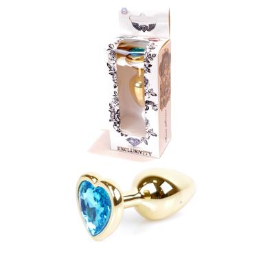 Анальная пробка Jewellery Gold Heart PLUG Light Blue