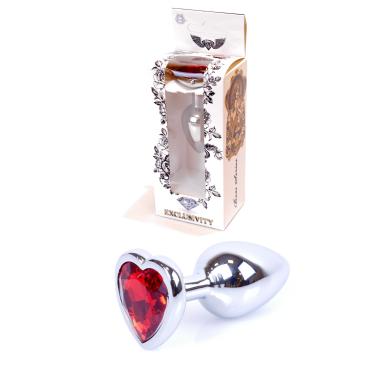 Анальна пробка Jewellery Silver Heart PLUG Red