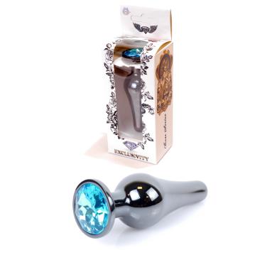 Анальна пробка Jewellery Dark Silver BUTT PLUG Light Blue