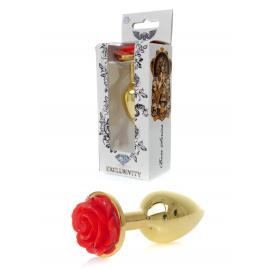 Анальна металева пробка Plug-Jewellery Gold PLUG ROSE-Red - 1