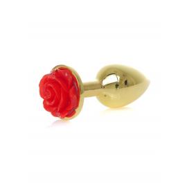 Анальна металева пробка Plug-Jewellery Gold PLUG ROSE-Red - 4