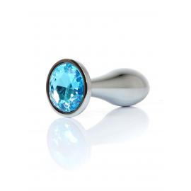 Анальна металева пробка Plug-Jewellery Silver PLUG- Light Blue L - 3