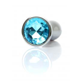 Анальна металева пробка Plug-Jewellery Silver PLUG- Light Blue L - 4