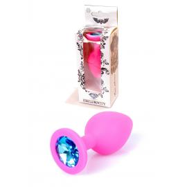 Анальна пробка Jewellery Pink Silikon PLUG Medium Light Blue Diamond