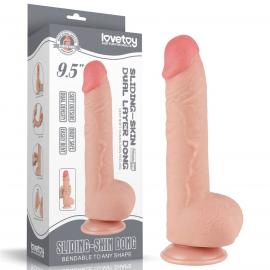 Фалоімітатор Sliding-Skin Dual Layer Dong 9.5 з мошонкою, тілесний - 1