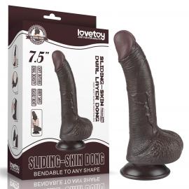 Фалоімітатор Sliding-Skin Dual Layer Dong 7.5 із зігнутим стовбуром, чорний - 1