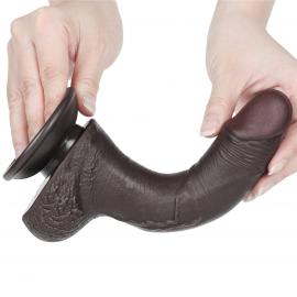 Фалоімітатор Sliding-Skin Dual Layer Dong 7.5 із зігнутим стовбуром, чорний - 2