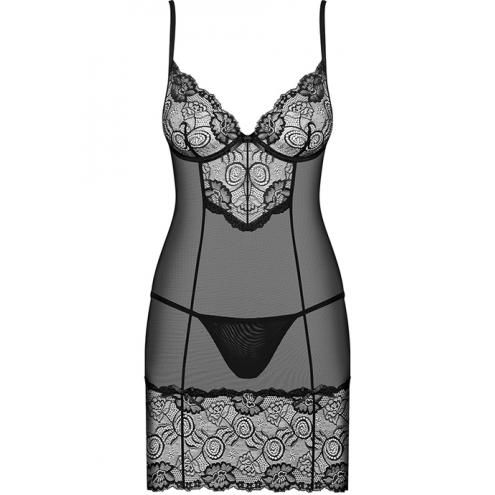 Комплект Obsessive Alluria chemise (Чорний, S/M)