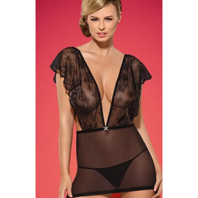 Комплект Obsessive Merossa chemise (Чорний, S/M)