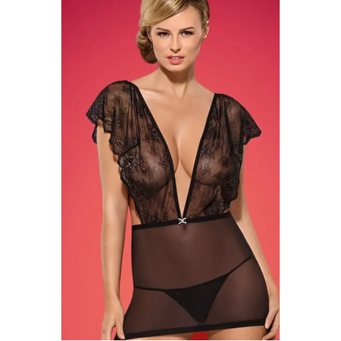 Комплект Obsessive Merossa chemise (Чорний, S/M)