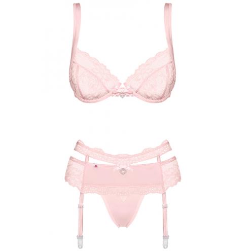 Комплект Obsessive Heartina set (Ніжно-рожевий, L/XL)