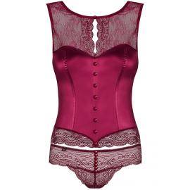 Комплект Obsessive Miamor corset (Бордовий, S/M) - 3