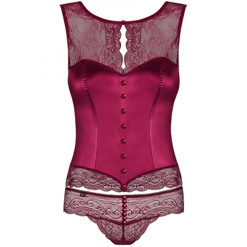 Комплект Obsessive Miamor corset (Бордовий, S/M)