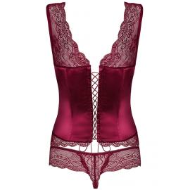 Комплект Obsessive Miamor corset (Бордовий, S/M) - 4