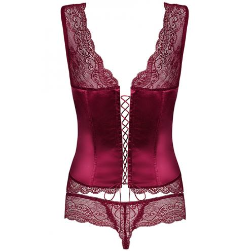 Комплект Obsessive Miamor corset (Бордовий, S/M)