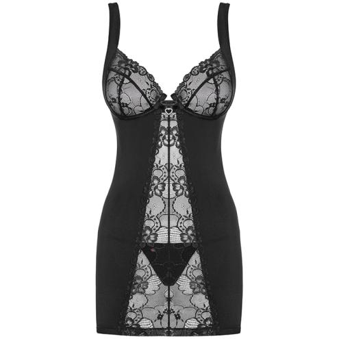 Комплект Obsessive Heartina chemise (Чорний, L/XL)