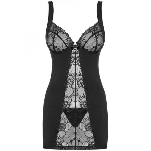 Комплект Obsessive Heartina chemise (Чорний, L/XL)