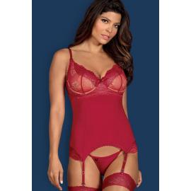 Комплект Obsessive Rosalyne corset (Бордо-тілесний, S/M) - 1
