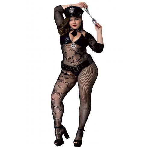Еротичний комбінезон сітка BLACK POLICE OUTFIT XL/XXL (Size: XL/XXL)