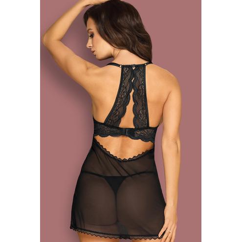 Комплект Obsessive Pearlove chemise (Черно-перламутровый, S/M)