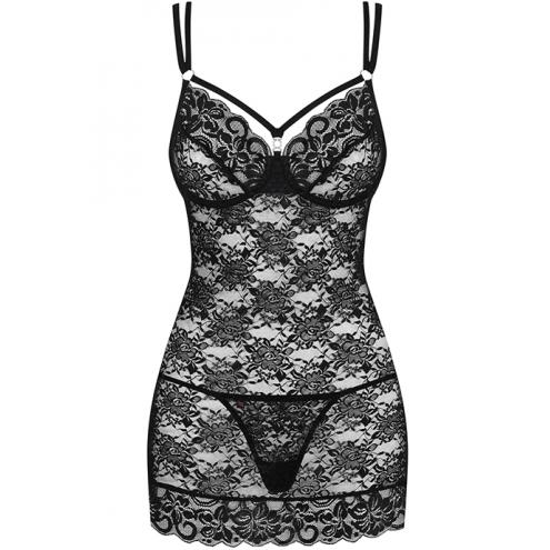 Комплект Obsessive 860-CHE-1 chemise (Чорний, M/L)