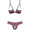 Комплект Obsessive Tulia set otwarty (Чорно-малиновий,  L/XL)