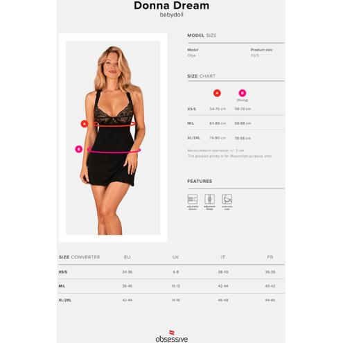 Комплект Obsessive Donna Dream babydoll (Черный, XS/S)