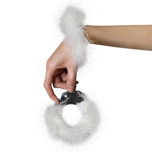 Наручники Adrien Lastic Handcuffs White металеві з білим пухнастим оздобленням