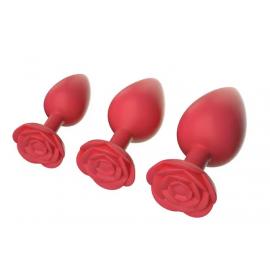 Силіконова анальна пробка з квіткою, червона, L - 2