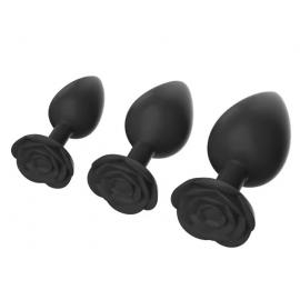 Силіконова анальна пробка з квіткою, чорна, M - 3