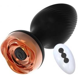 Анальная пробка с вибрацией и пультом в форме черной розочки - 1