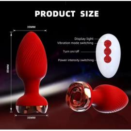 Анальная пробка с вибрацией и пультом в форме черной розочки - 2