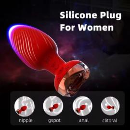 Анальная пробка с вибрацией и пультом в форме черной розочки - 3