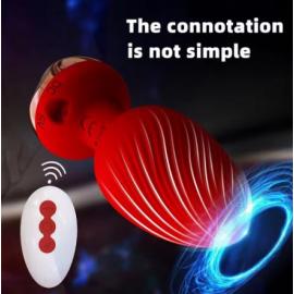 Анальная пробка с вибрацией и пультом в форме черной розочки - 4