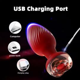 Анальная пробка с вибрацией и пультом в форме черной розочки - 5