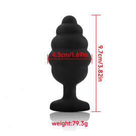 Анальна пробка Силіконова Чорна Закручена зі стразом серцем L - 4