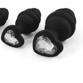 Анальна пробка Силіконова Чорна Закручена зі стразом серцем S - 2