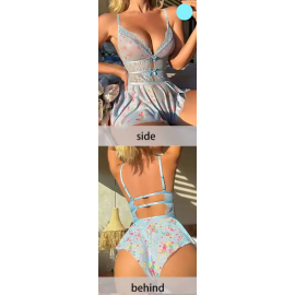 Білизна комбінезон babydoll блакитна з квітками, розмір М - 2