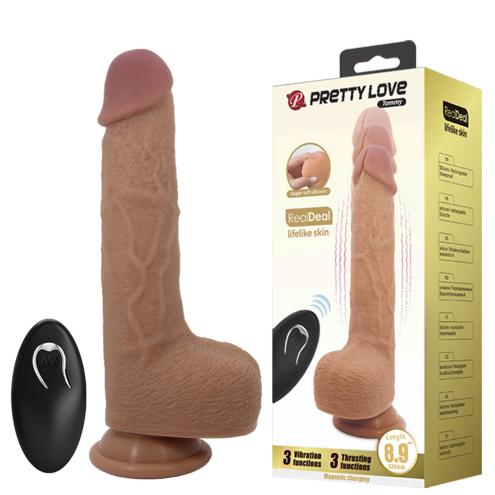 Вибратор на присоске PRETTY LOVE - Tommy 8,9'' Light Brown, 3 vibration functions 3