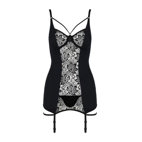 Сорочка приталенная с пажами PAULINE CHEMISE black S/M - Passion