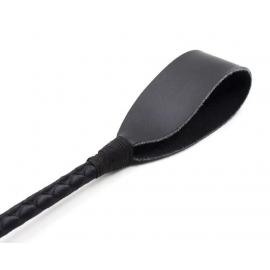 Стек короткий чорний шкірзам з золотою фурнітурою та ручкою - 2