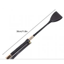 Стек короткий чорний шкірзам з золотою фурнітурою та ручкою - 1