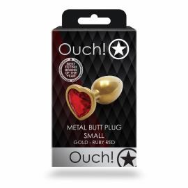 Металева анальна пробка Heart Gem, розмір S колір: золотистий/червоний Ouch! (Нідерланди) - 6