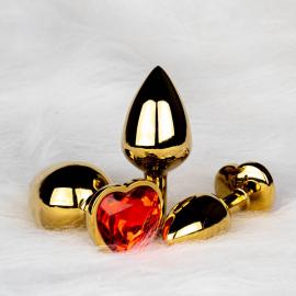 Металева анальна пробка Heart Gem, розмір M колір: золотистий/червоний Ouch! (Нідерланди) - 2