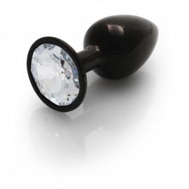 Металева анальна пробка Round Gem, розмір S колір: чорний/білий Ouch! (Нідерланди) - 1