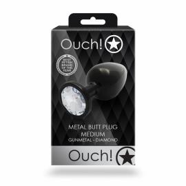 Металева анальна пробка Round Gem, розмір М колір: чорний/білий Ouch! (Нідерланди) - 4
