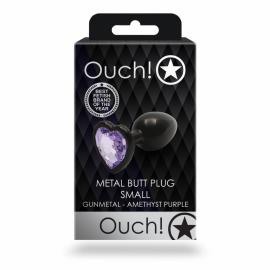 Металева анальна пробка Heart Gem, розмір S колір: чорний/фіолетовий Ouch! (Нідерланди) - 2