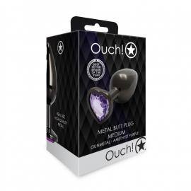 Металева анальна пробка Heart Gem, розмір M колір: чорний/фіолетовий Ouch! (Нідерланди) - 3