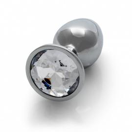 Металева анальна пробка Round Gem, розмір S колір: сріблястий/білий Ouch! (Нідерланди) - 3