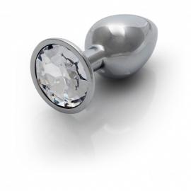 Металева анальна пробка Round Gem, розмір S колір: сріблястий/білий Ouch! (Нідерланди) - 1